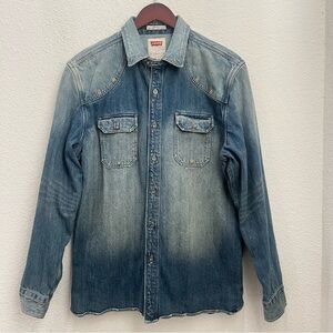 Levi's Jean Denim Long Sleeve Light Wash Trucker Classic Shirt Mens Sz Large